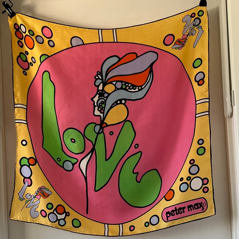 Vintage Peter Max Silk Scarf 27x27 Inches LOVE Pop Art Psychedelic